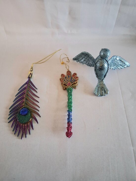 Lot of 3 Blue/Green Glitter Ornaments - Picture 1 of 10